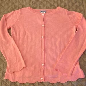 Bonpoint Girls Pink Cardigan with Scalloped Hem and Cuff. Cotton Blend. Size 10Y